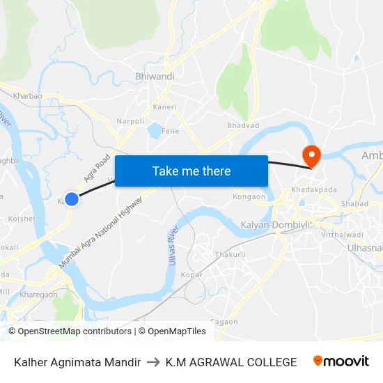 Kalher Agnimata Mandir to K.M AGRAWAL COLLEGE map
