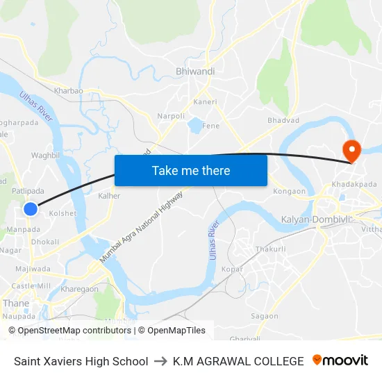 Saint Xaviers High School to K.M AGRAWAL COLLEGE map