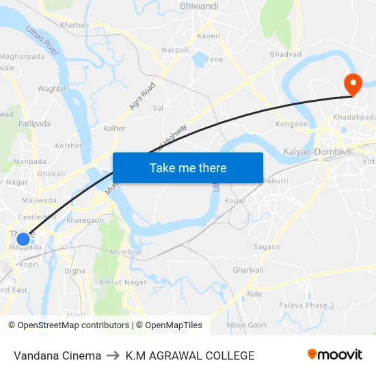 Vandana Cinema to K.M AGRAWAL COLLEGE map