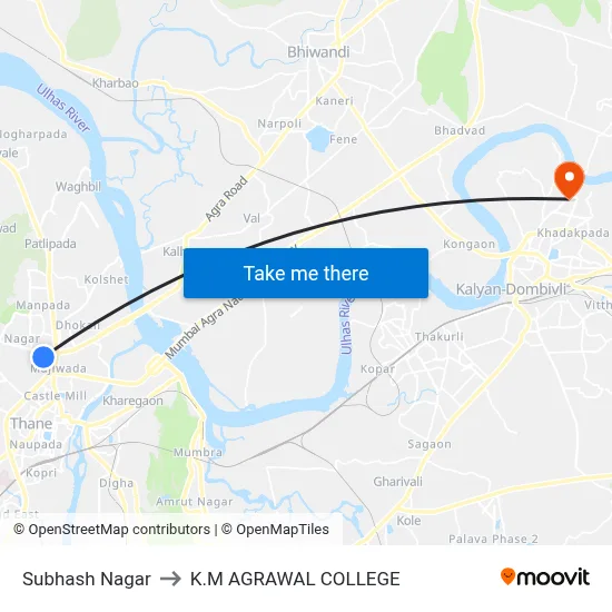 Subhash Nagar to K.M AGRAWAL COLLEGE map