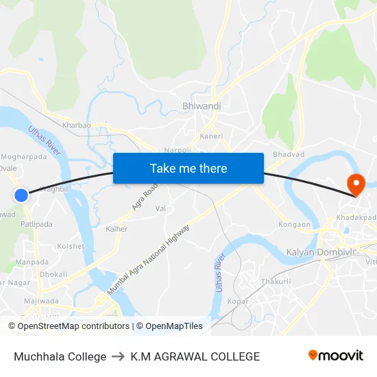 Muchhala College to K.M AGRAWAL COLLEGE map