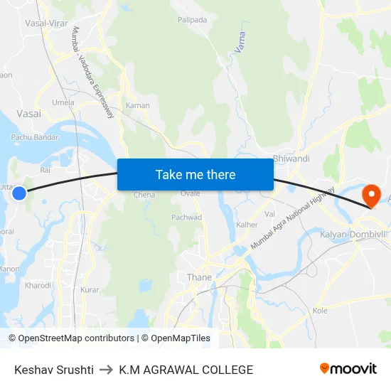 Keshav Srushti to K.M AGRAWAL COLLEGE map
