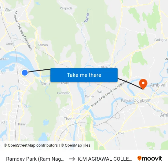 Ramdev Park (Ram Nagar) to K.M AGRAWAL COLLEGE map