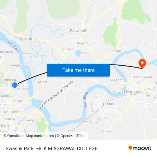Swastik Park to K.M AGRAWAL COLLEGE map