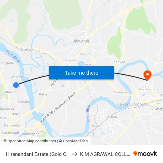 Hiranandani Estate (Gold Croft) to K.M AGRAWAL COLLEGE map