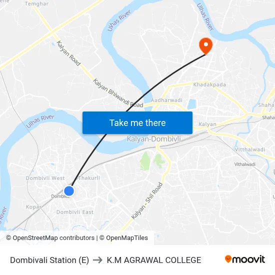 Dombivali Station (E) to K.M AGRAWAL COLLEGE map