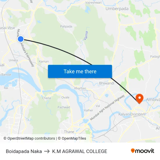 Boidapada Naka to K.M AGRAWAL COLLEGE map