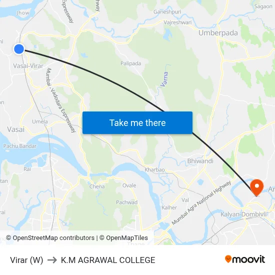 Virar (W) to K.M AGRAWAL COLLEGE map