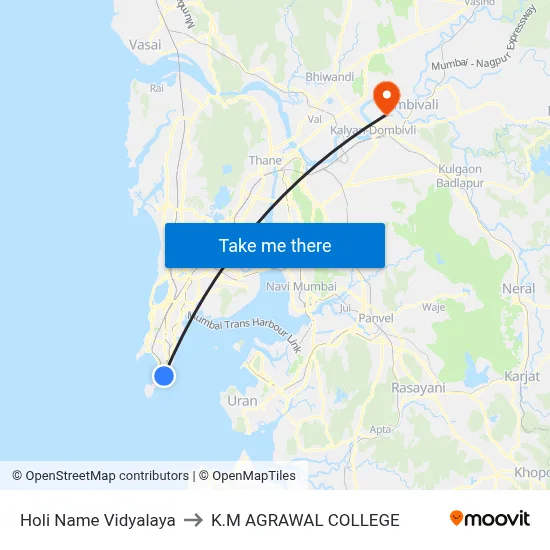 Holi Name Vidyalaya to K.M AGRAWAL COLLEGE map