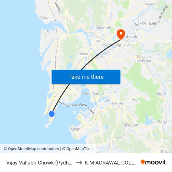 Vijay Vallabh Chowk (Pydhonie) to K.M AGRAWAL COLLEGE map