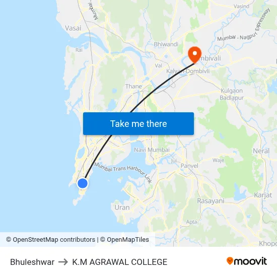 Bhuleshwar to K.M AGRAWAL COLLEGE map