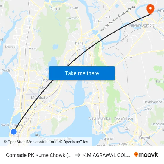 Comrade PK Kurne Chowk (Worli) to K.M AGRAWAL COLLEGE map