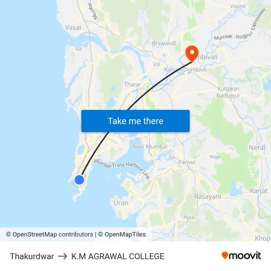 Thakurdwar to K.M AGRAWAL COLLEGE map