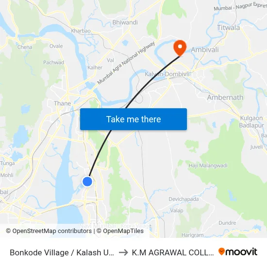 Bonkode Village / Kalash Udyan to K.M AGRAWAL COLLEGE map