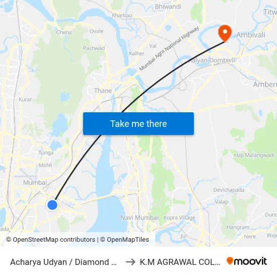 Acharya Udyan / Diamond Garden to K.M AGRAWAL COLLEGE map