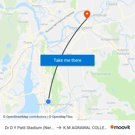 Dr D.Y Patil Stadium (Nerul) to K.M AGRAWAL COLLEGE map