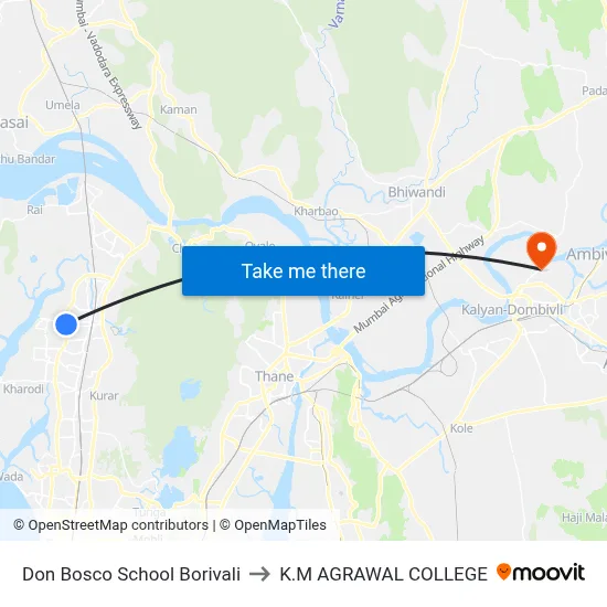 Don Bosco School Borivali to K.M AGRAWAL COLLEGE map