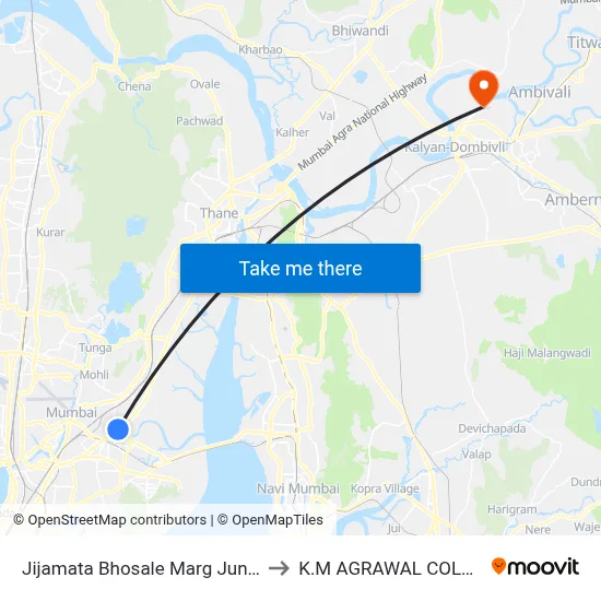 Jijamata Bhosale Marg Junction to K.M AGRAWAL COLLEGE map