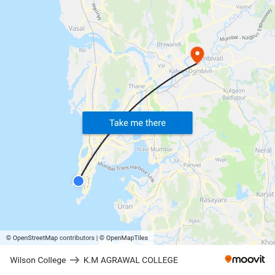 Wilson College to K.M AGRAWAL COLLEGE map