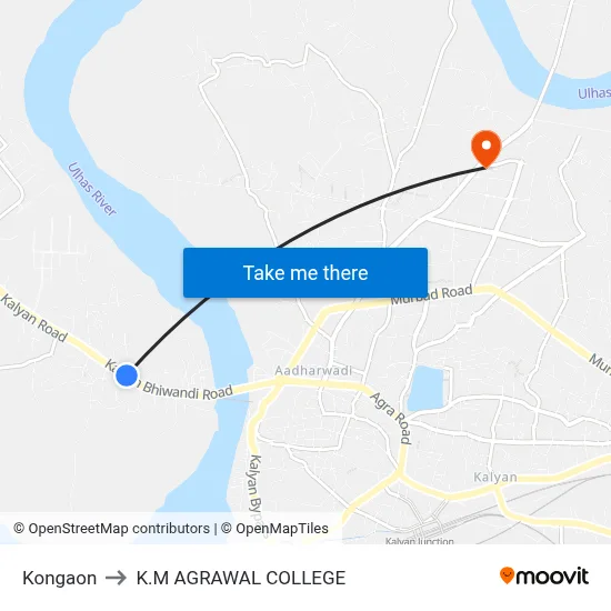 Kongaon to K.M AGRAWAL COLLEGE map