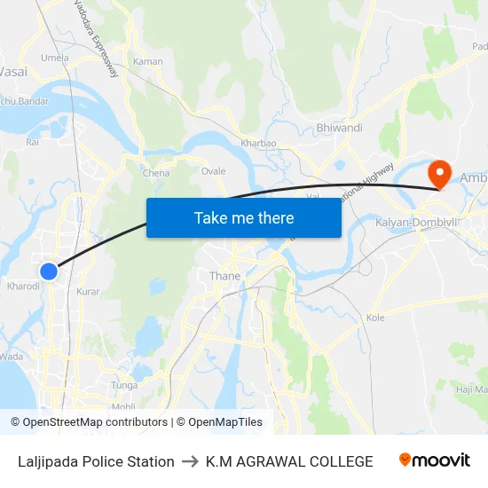 Laljipada Police Station to K.M AGRAWAL COLLEGE map
