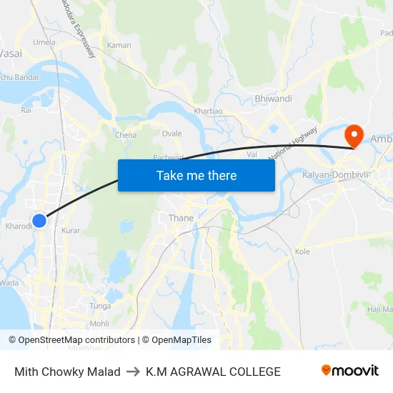 Mith Chowky Malad to K.M AGRAWAL COLLEGE map