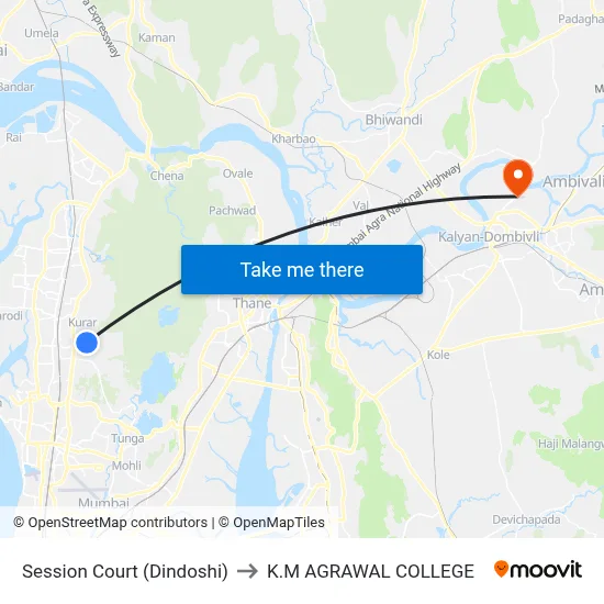 Session Court (Dindoshi) to K.M AGRAWAL COLLEGE map