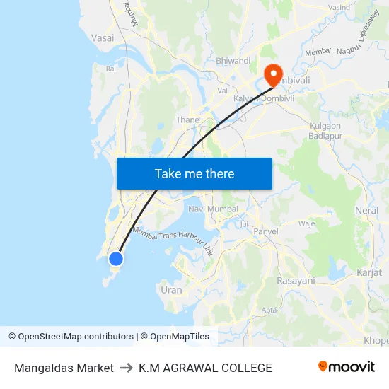 Mangaldas Market to K.M AGRAWAL COLLEGE map