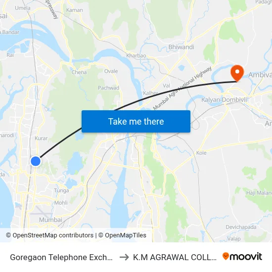 Goregaon Telephone Exchange to K.M AGRAWAL COLLEGE map