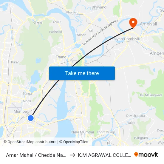 Amar Mahal / Chedda Nagar to K.M AGRAWAL COLLEGE map