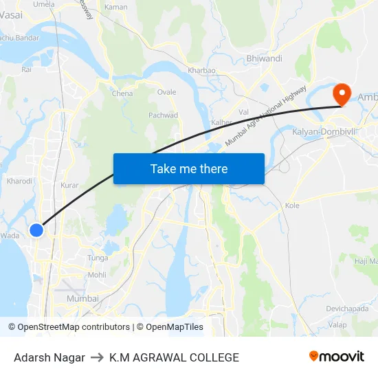 Adarsh Nagar to K.M AGRAWAL COLLEGE map