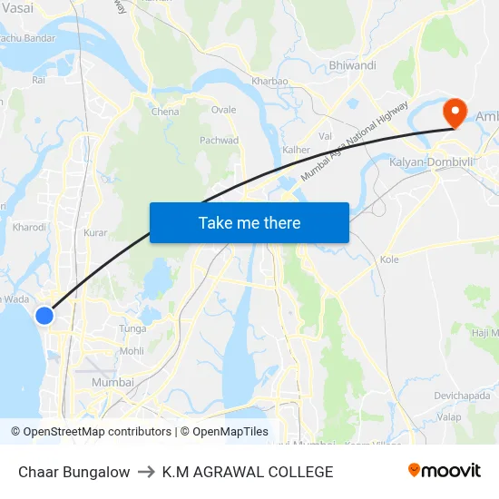 Chaar Bungalow to K.M AGRAWAL COLLEGE map
