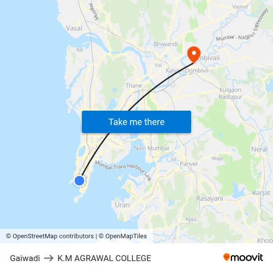 Gaiwadi to K.M AGRAWAL COLLEGE map