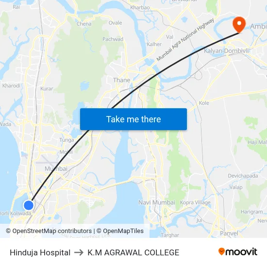 Hinduja Hospital to K.M AGRAWAL COLLEGE map