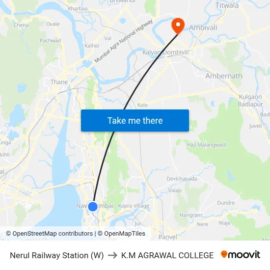 Nerul Railway Station (W) to K.M AGRAWAL COLLEGE map