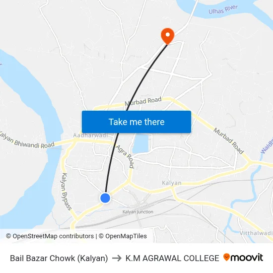 Bail Bazar Chowk (Kalyan) to K.M AGRAWAL COLLEGE map