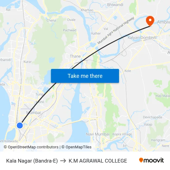 Kala Nagar (Bandra-E) to K.M AGRAWAL COLLEGE map