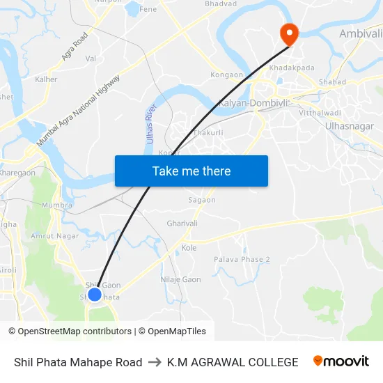 Shil Phata Mahape Road to K.M AGRAWAL COLLEGE map