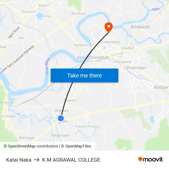 Katai Naka to K.M AGRAWAL COLLEGE map