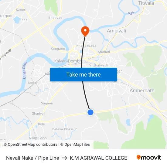 Nevali Naka / Pipe Line to K.M AGRAWAL COLLEGE map