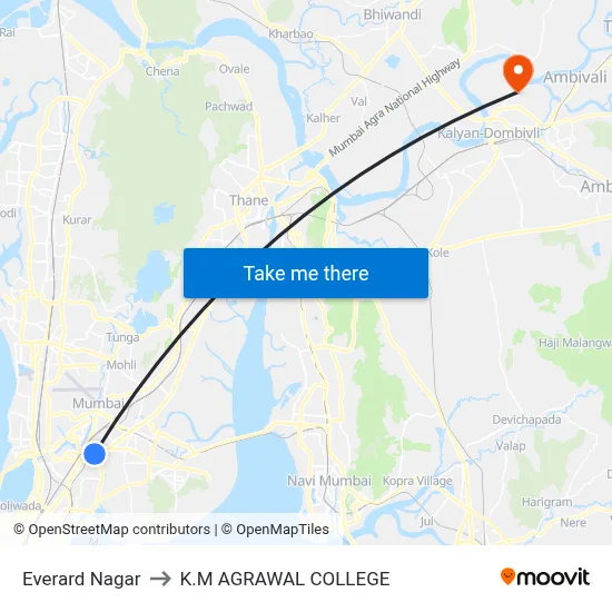 Everard Nagar to K.M AGRAWAL COLLEGE map
