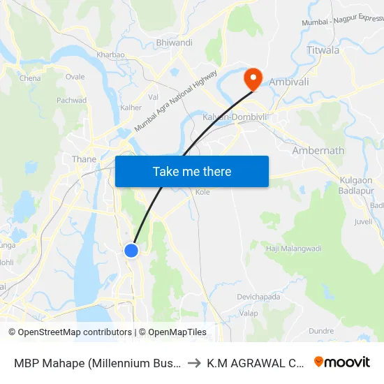MBP Mahape (Millennium Business Park) to K.M AGRAWAL COLLEGE map