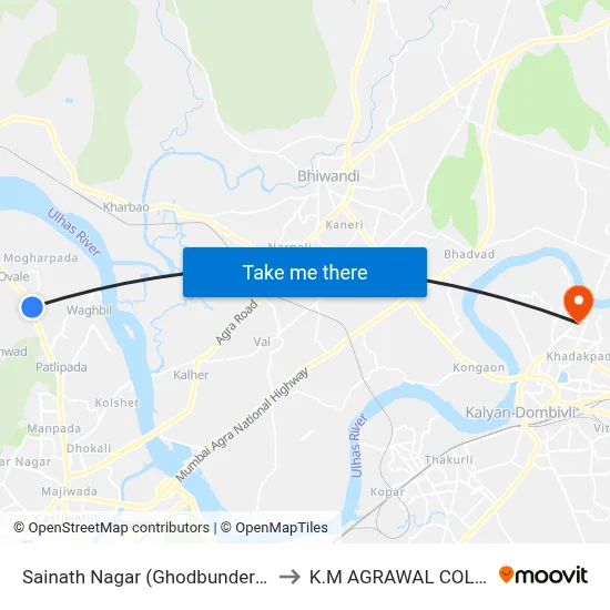 Sainath Nagar (Ghodbunder Road) to K.M AGRAWAL COLLEGE map