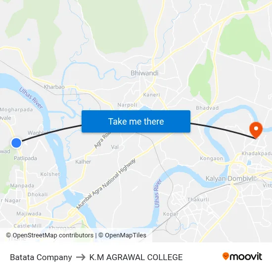 Batata Company to K.M AGRAWAL COLLEGE map