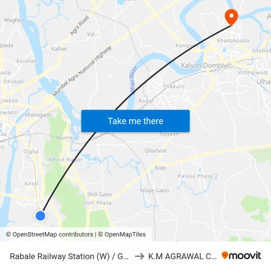 Rabale Railway Station (W) / Gothivali Gaon to K.M AGRAWAL COLLEGE map