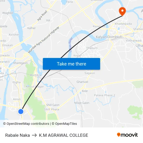 Rabale Naka to K.M AGRAWAL COLLEGE map