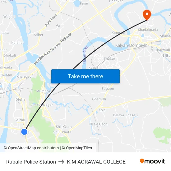 Rabale Police Station to K.M AGRAWAL COLLEGE map