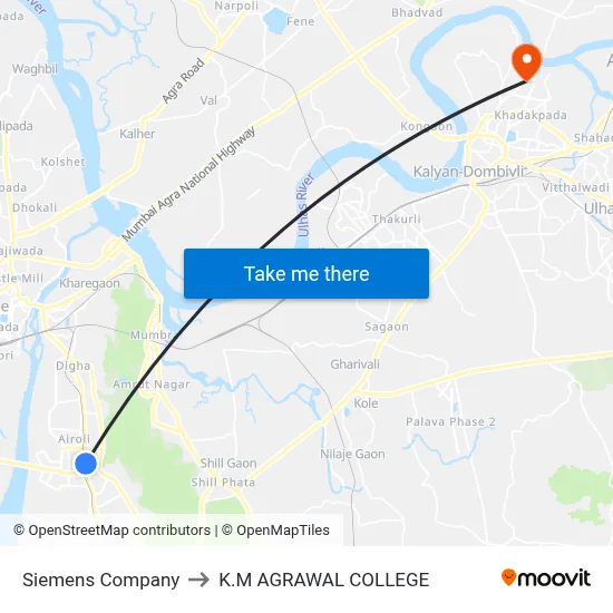 Siemens Company to K.M AGRAWAL COLLEGE map