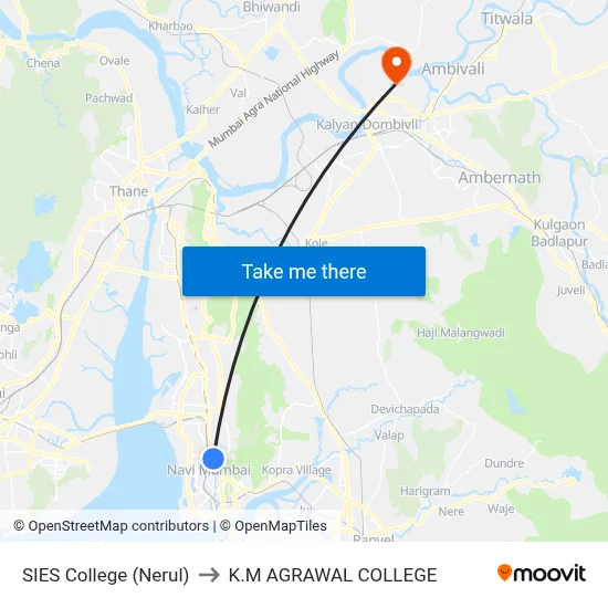 SIES College (Nerul) to K.M AGRAWAL COLLEGE map