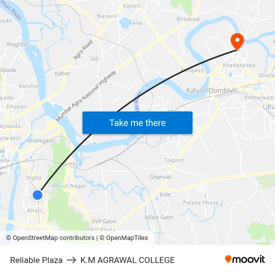 Reliable Plaza to K.M AGRAWAL COLLEGE map